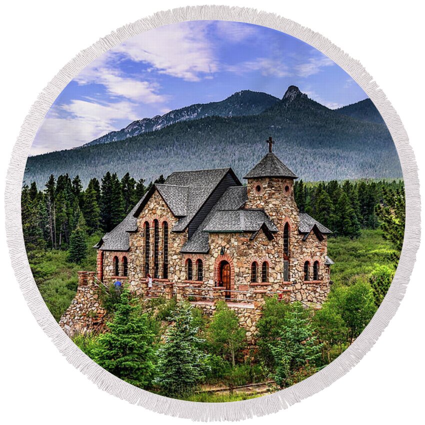 Church Round Beach Towel featuring the photograph Chapel on the Rock by David Meznarich