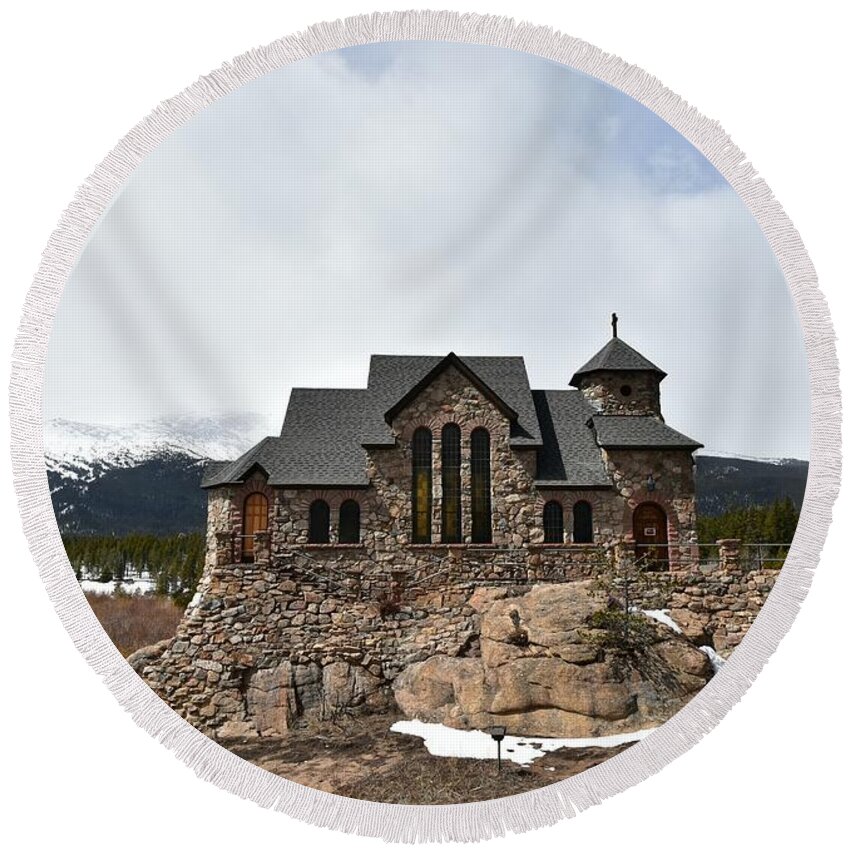 Chapel On The Rocks Round Beach Towel featuring the photograph Chapel on the Rocks, Again by Dorrene BrownButterfield