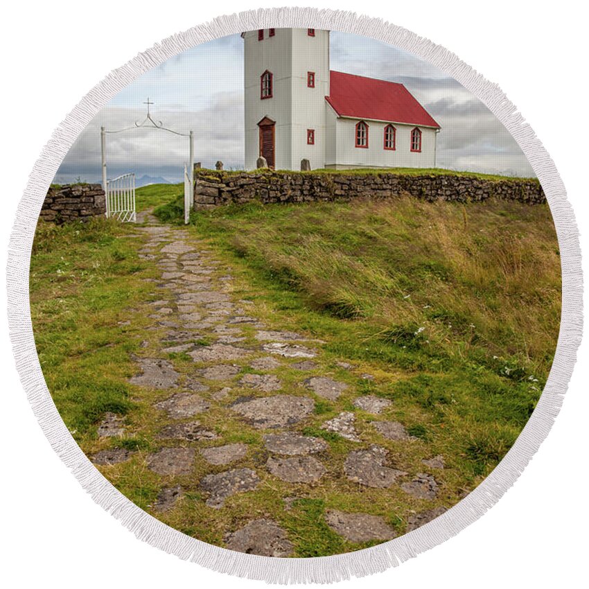 Church Round Beach Towel featuring the photograph Chapel Walk by David Letts