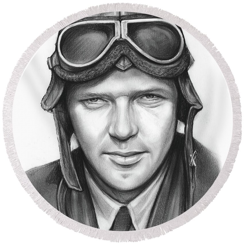 Charles Lindbergh Round Beach Towel featuring the drawing Charles Lindbergh by Greg Joens
