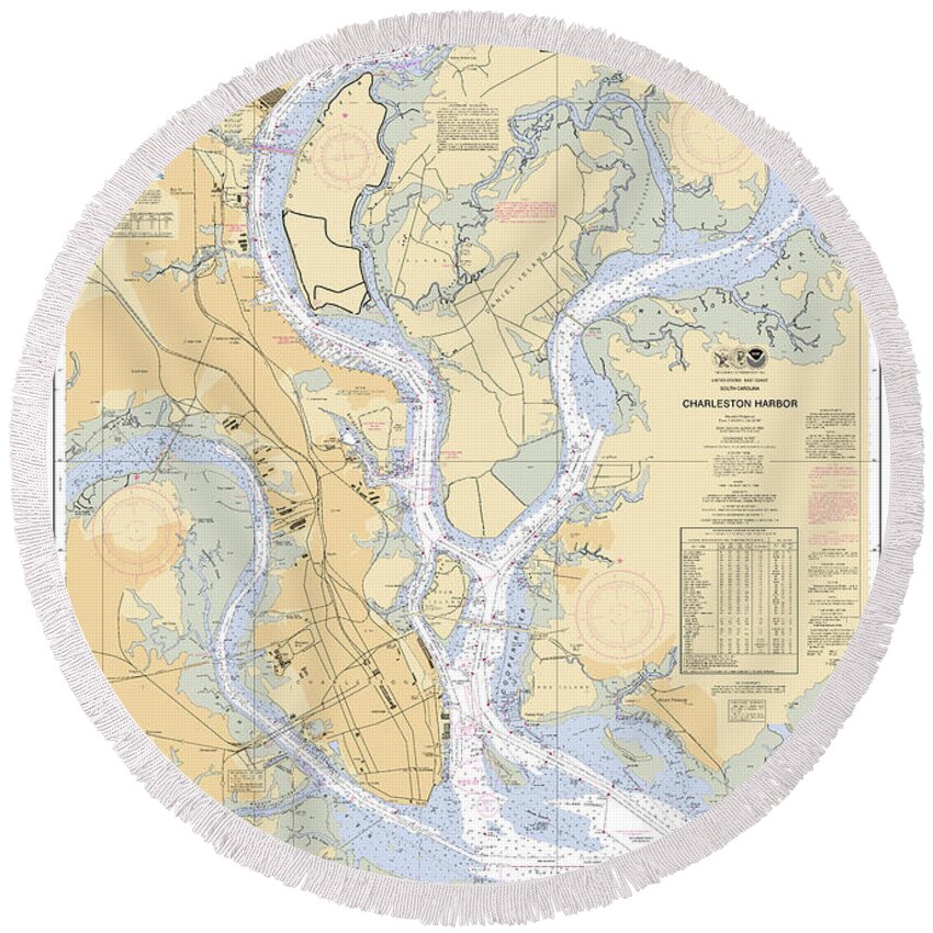 Noaa Round Beach Towel featuring the digital art Charleston Harbor, NOAA Chart 11524 by Nautical Chartworks