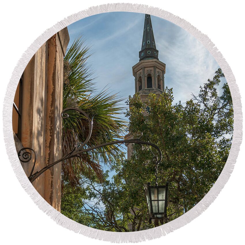 Lamp Round Beach Towel featuring the photograph Charleston - St. Phillip's Church by Dale Powell