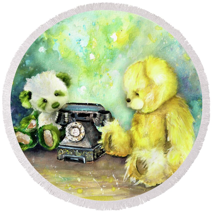 Teddy Round Beach Towel featuring the painting Charlie Bear Robbie by Miki De Goodaboom