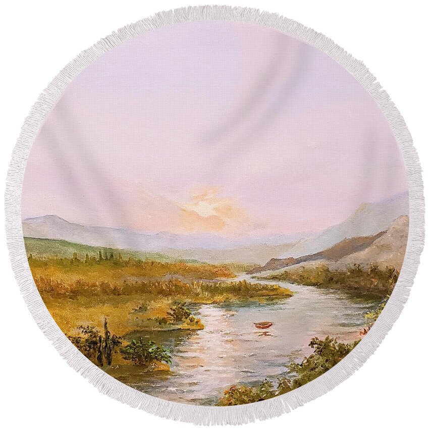 Charon Round Beach Towel featuring the painting Charon's Sabbatical by James Andrews