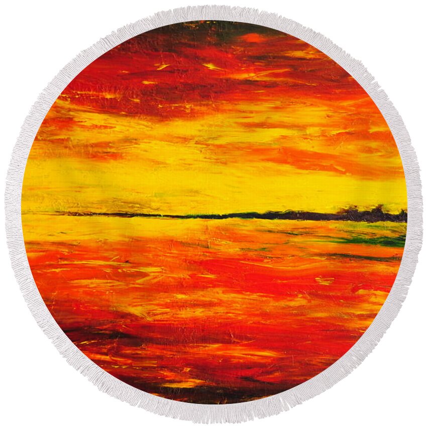 Sunset Round Beach Towel featuring the painting Chasing the sunset by Chiara Magni