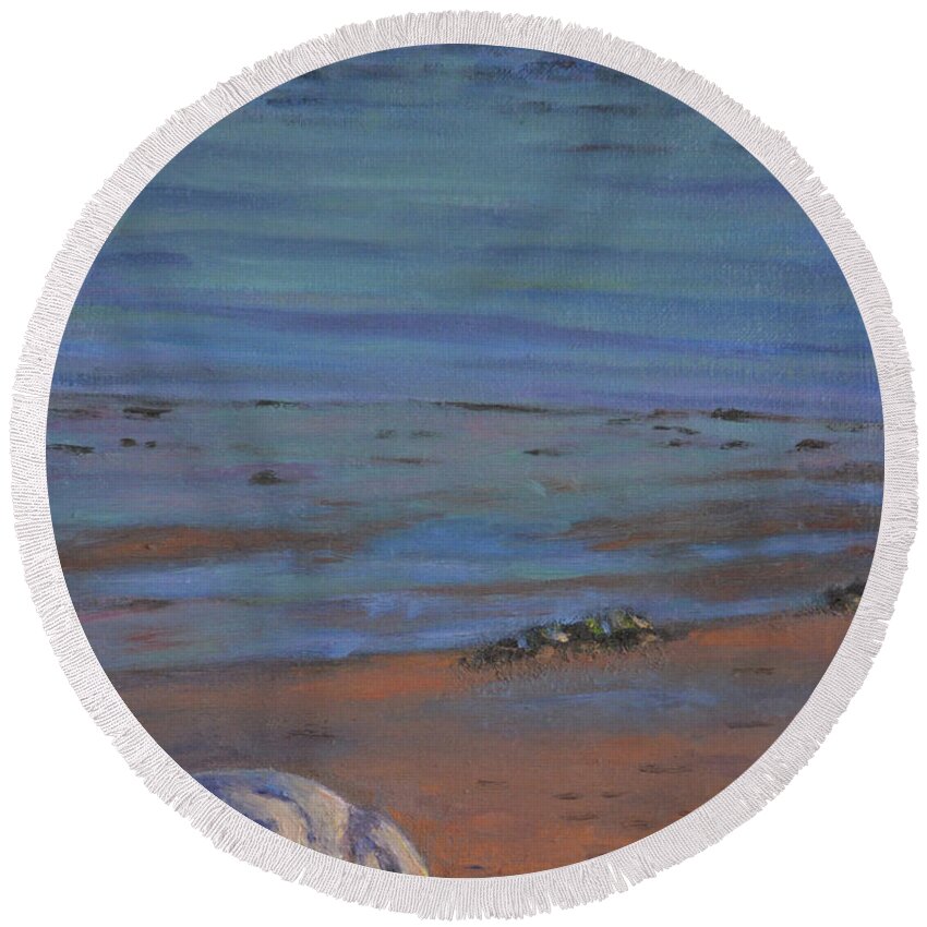 Chatham Ma Round Beach Towel featuring the painting Chatham Bar Bird by Beth Riso