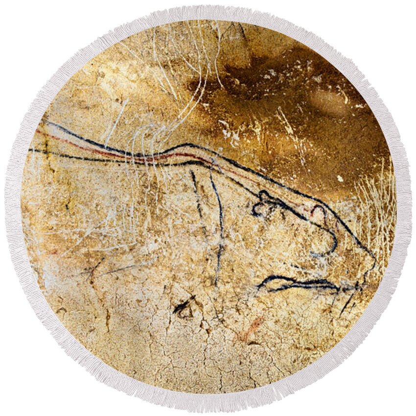 Chauvet Cave Lions Round Beach Towel featuring the digital art Chauvet Cave lions courting by Weston Westmoreland