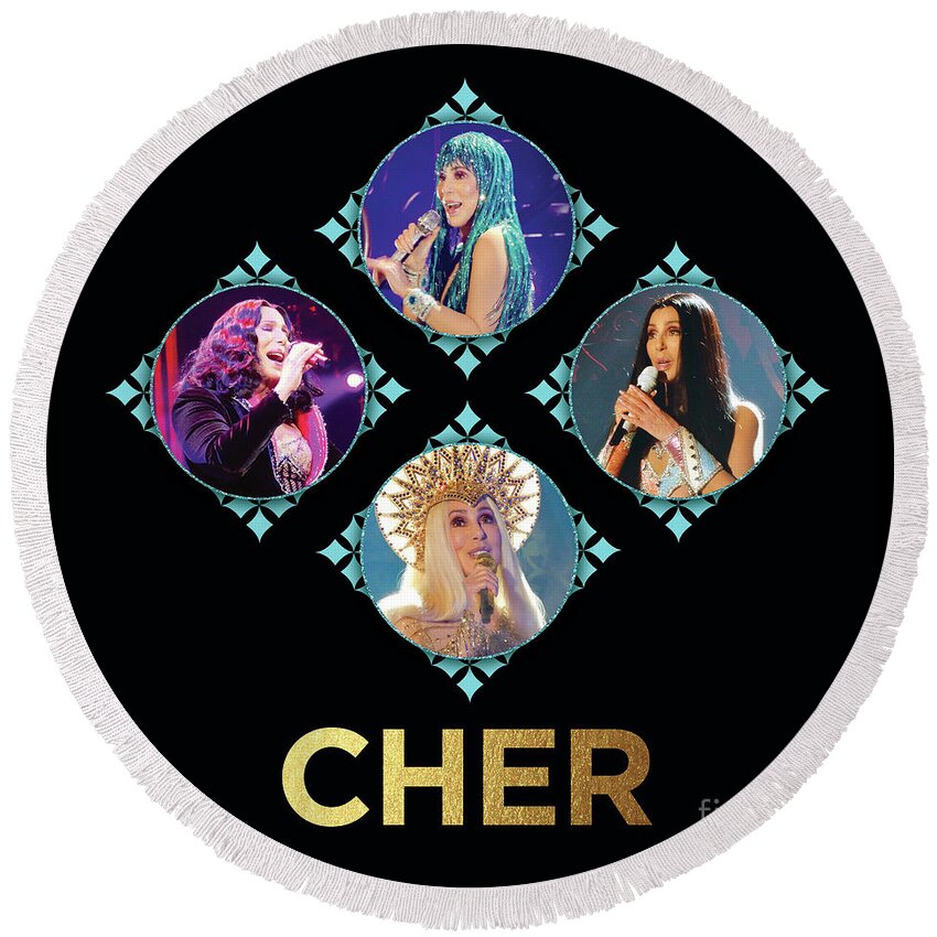 Cher Round Beach Towel featuring the digital art Cher - Blue Diamonds by Cher Style