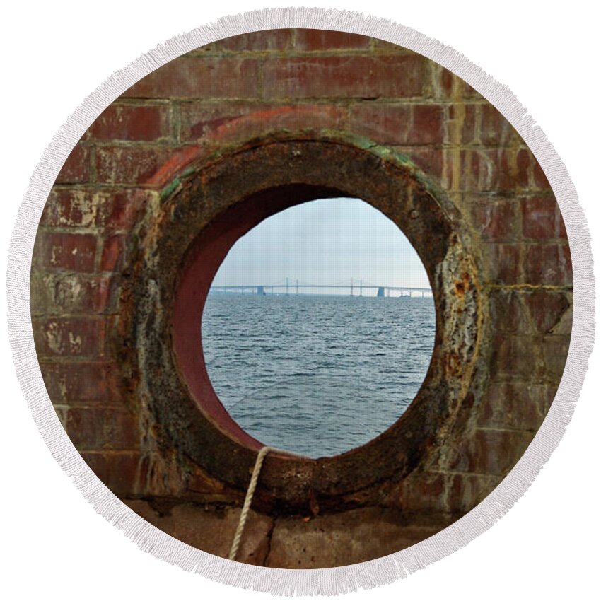 Annapolis Round Beach Towel featuring the photograph Chesapeake Bay Bridge from Baltimore Light by Mark Duehmig