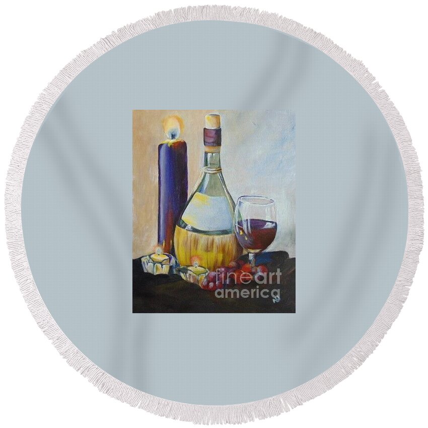 Wine Round Beach Towel featuring the painting Chianti by Saundra Johnson
