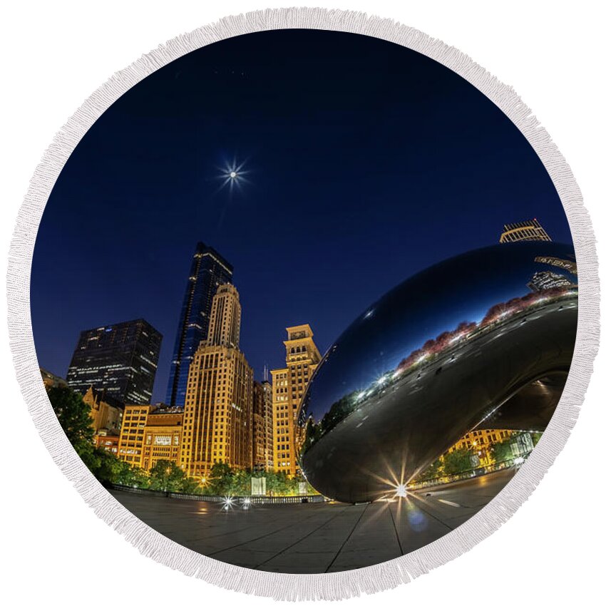 Chicago Round Beach Towel featuring the photograph Chicago's Bean and Moon by Sven Brogren