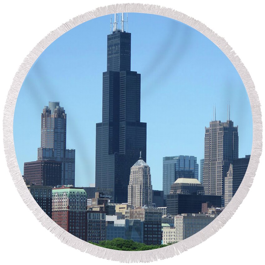 Chicago Round Beach Towel featuring the photograph Chicago Skyline by Mary Mikawoz