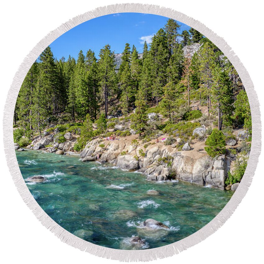 Lake Tahoe Round Beach Towel featuring the photograph Chimney Beach Turquoise Waters Lake Tahoe by Anthony Giammarino