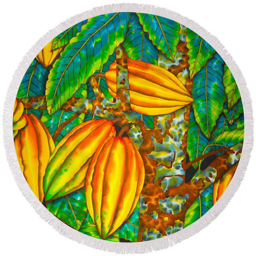 Cacao Pod Round Beach Towel featuring the painting Chocolat St. Lucia by Daniel Jean-Baptiste
