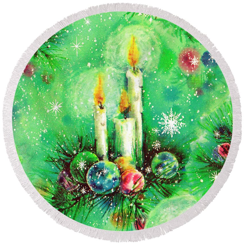 Background Round Beach Towel featuring the drawing Christmas Candle Pattern by CSA Images