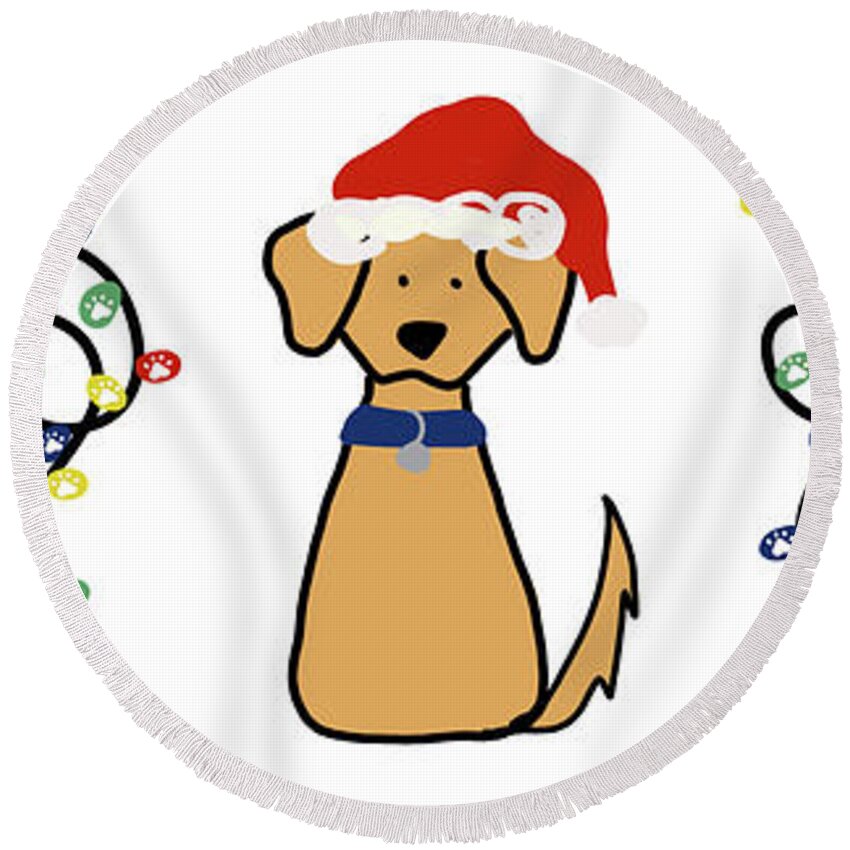 Christmas Round Beach Towel featuring the mixed media Christmas Dogs I by Melanie Torres