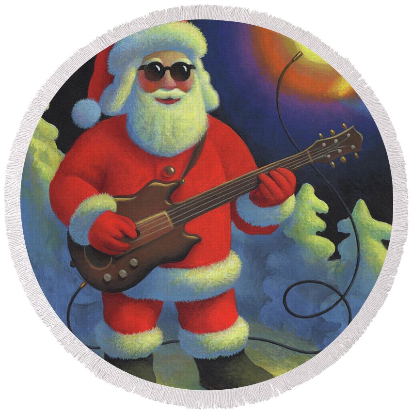 Santa Jerry Garcia Chris Miles Guitar Round Beach Towel featuring the painting Christmas Harmony by Chris Miles