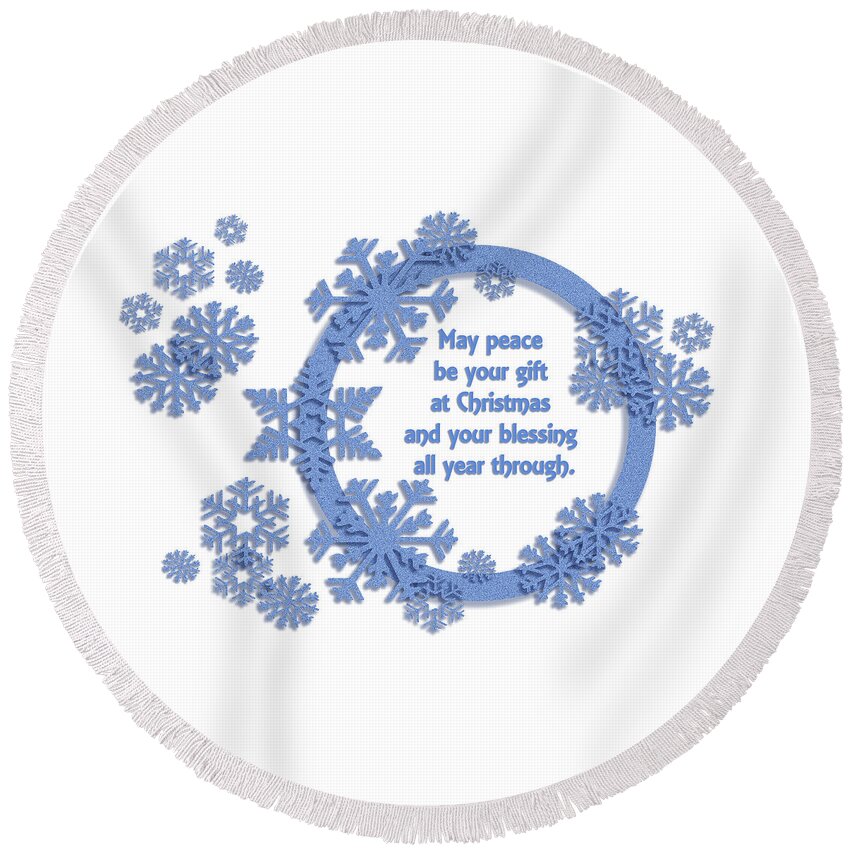 Christmas Greeting Round Beach Towel featuring the digital art Christmas - May Peace Be Your Gift by Leslie Montgomery
