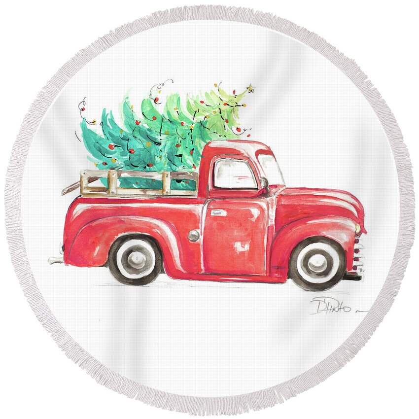 Christmas Round Beach Towel featuring the mixed media Christmas Tree Haul I by Patricia Pinto