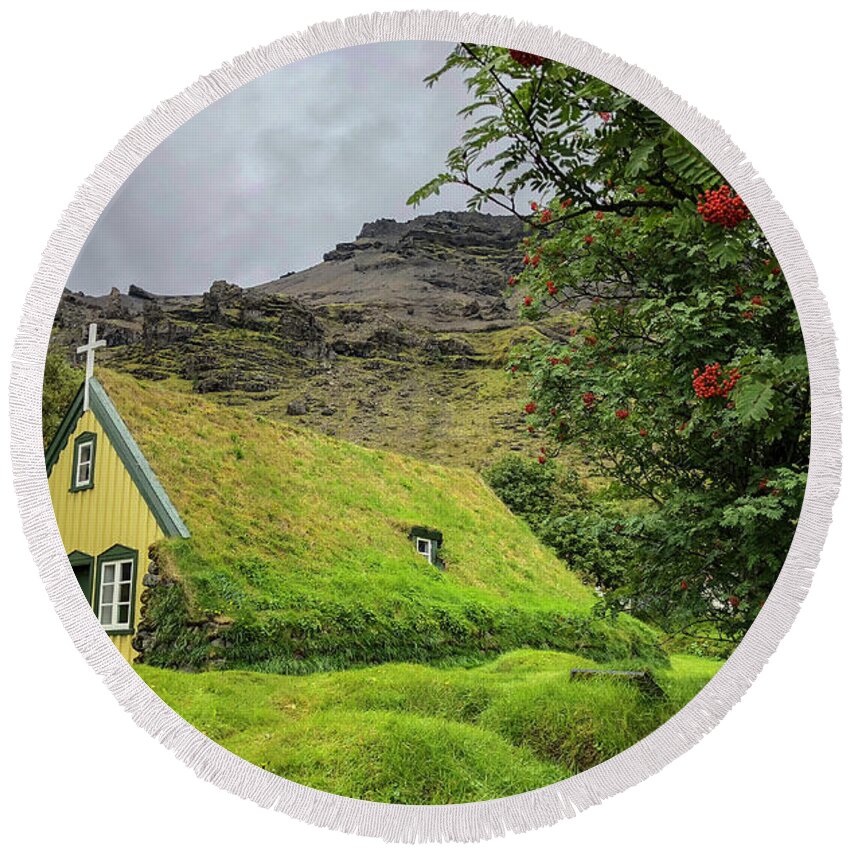 Iceland Round Beach Towel featuring the photograph Church of the Holy Moss by Jim Cook