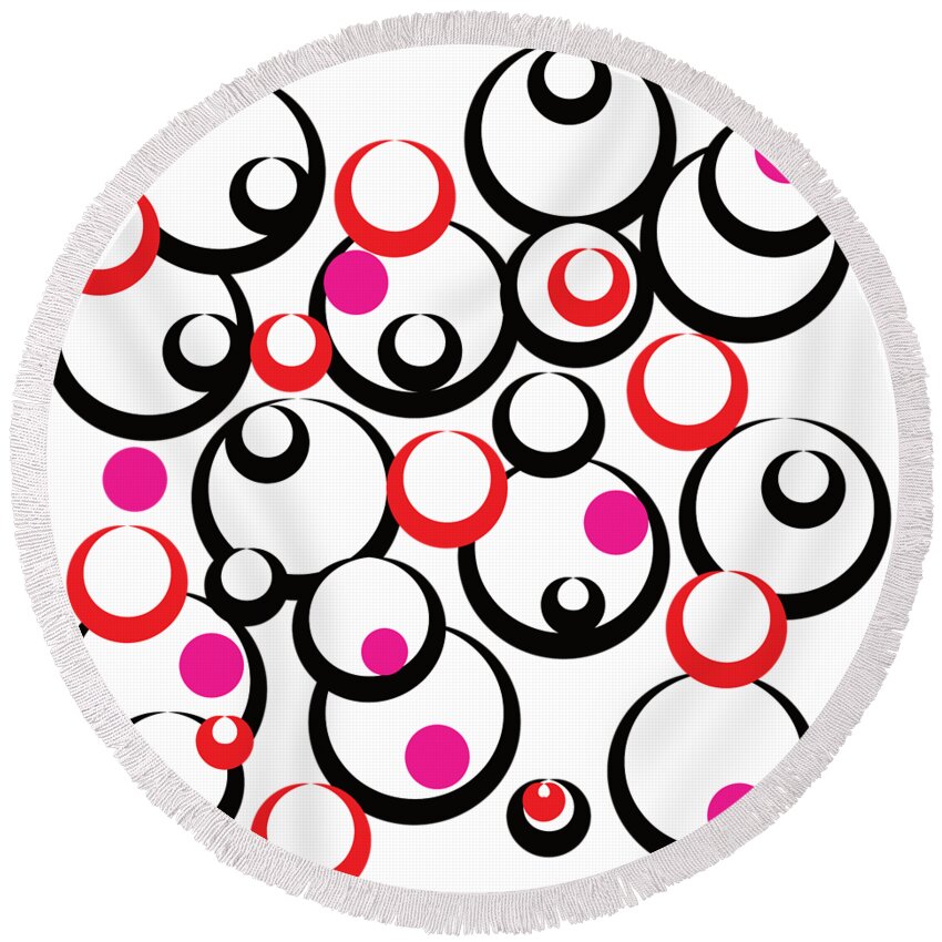 Circle Pattern Round Beach Towel featuring the digital art Circle Pattern Black Red Pink by Patricia Piotrak