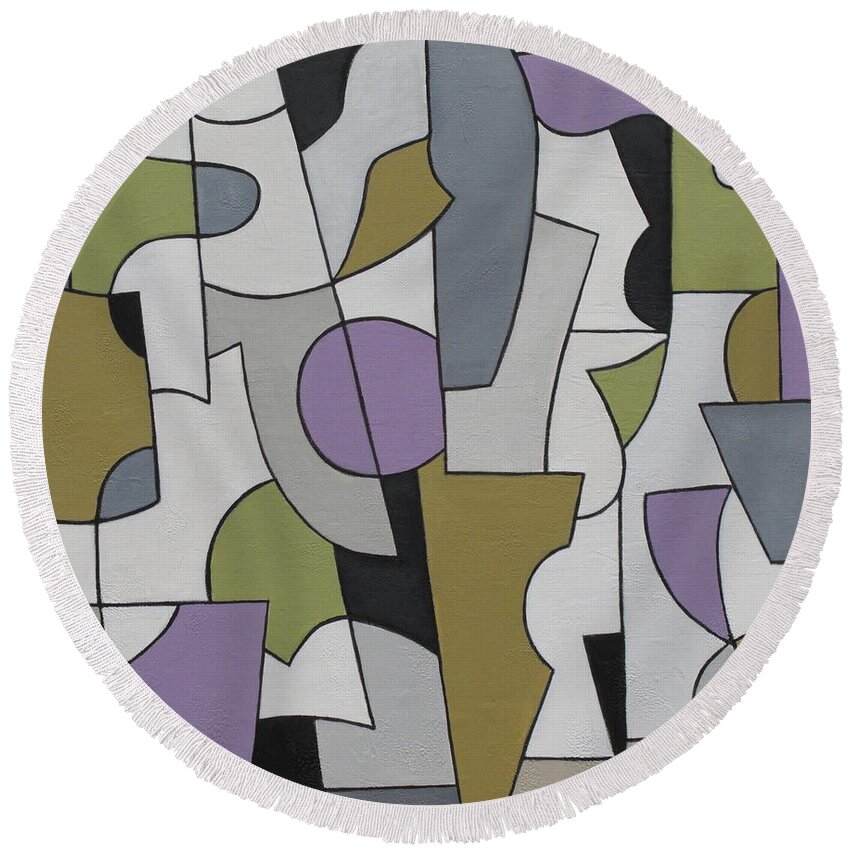 Modern Round Beach Towel featuring the painting Circuitous by Trish Toro