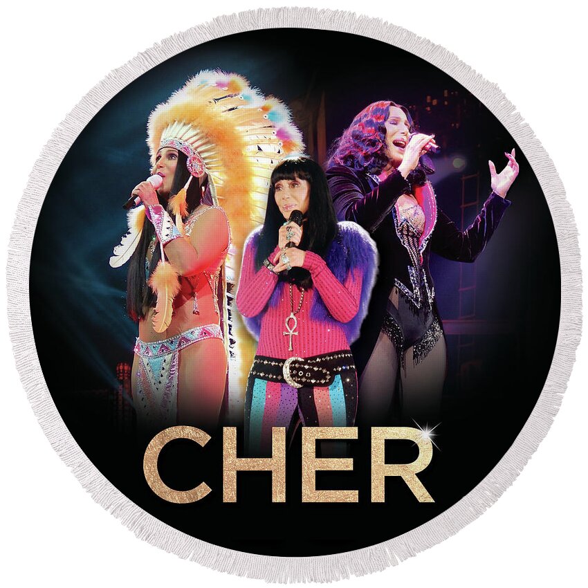Cher Round Beach Towel featuring the digital art Classic Cher Trio by Cher Style