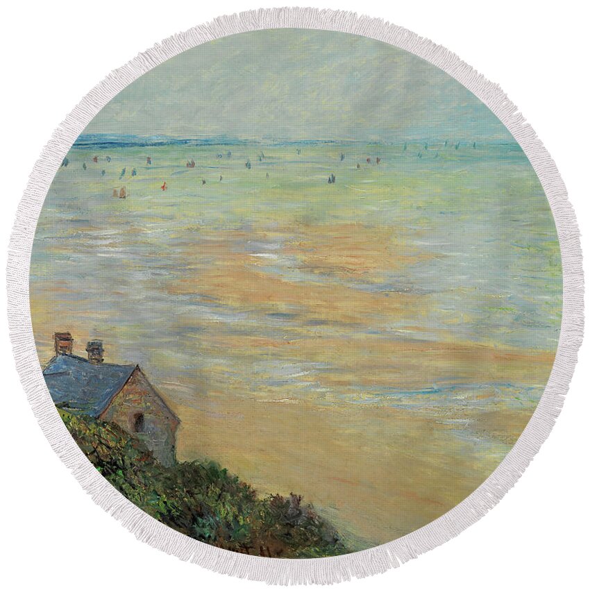 Canvas Round Beach Towel featuring the painting Claude Monet -Paris, 1840-Giverny, 1926-. The Hut in Trouville, Low Tide -1881-. Oil on canvas. 6... by Claude Monet -1840-1926-