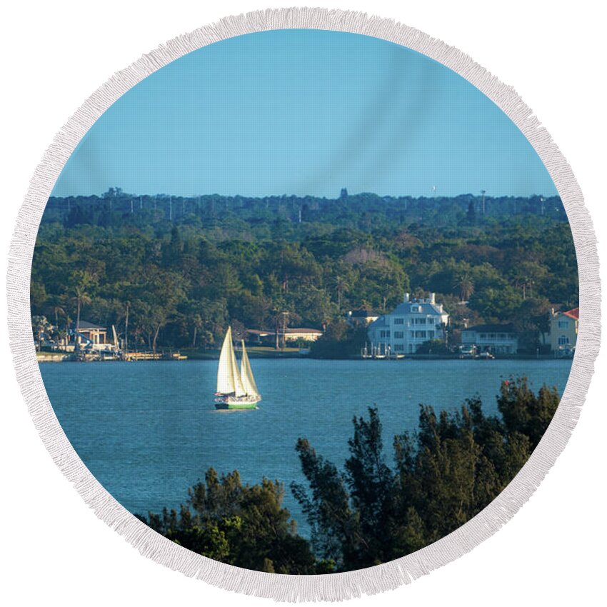 Florida Round Beach Towel featuring the photograph Clearwater Sails by Jeff Phillippi