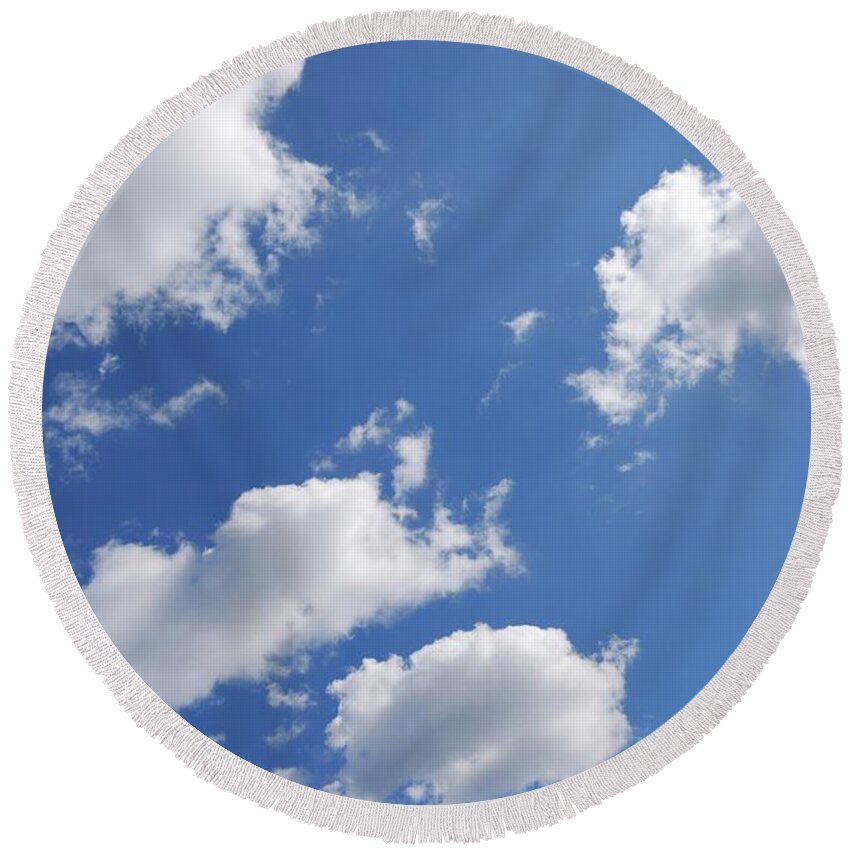 Clouds Round Beach Towel featuring the photograph Clouds And Blue Sky by Angie Tirado
