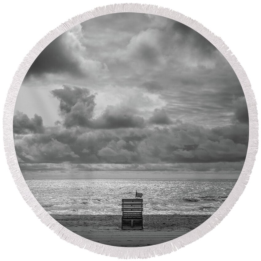 Beach Round Beach Towel featuring the photograph Cloudy Morning Rough Waves by Steve Stanger