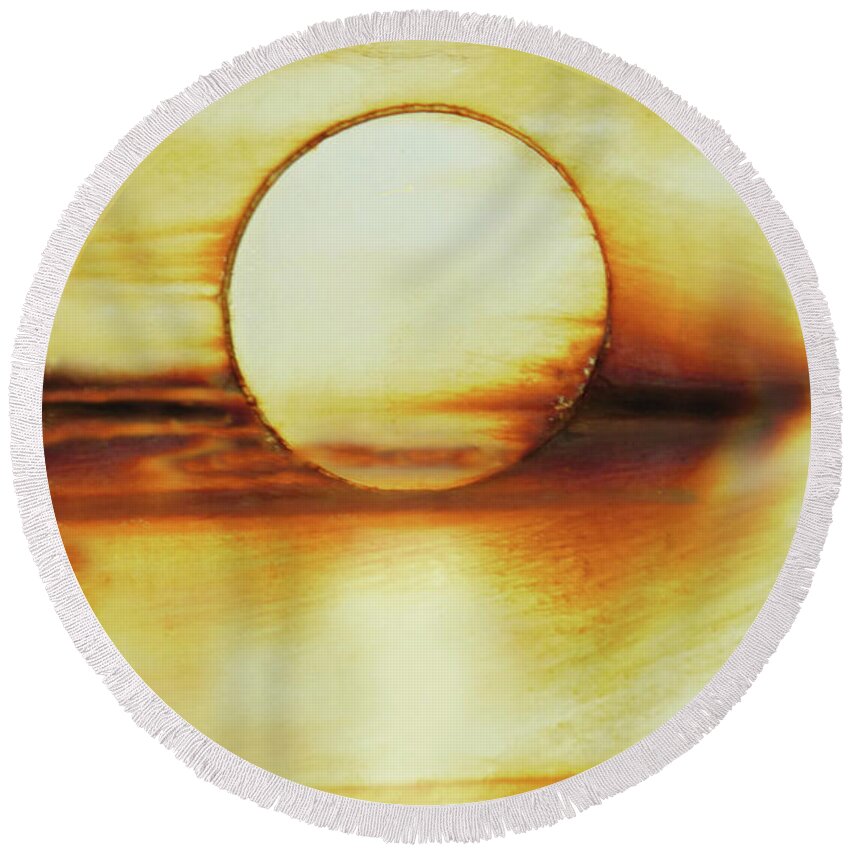 Abstract Round Beach Towel featuring the mixed media Coastal Moon Glow by Sharon Williams Eng
