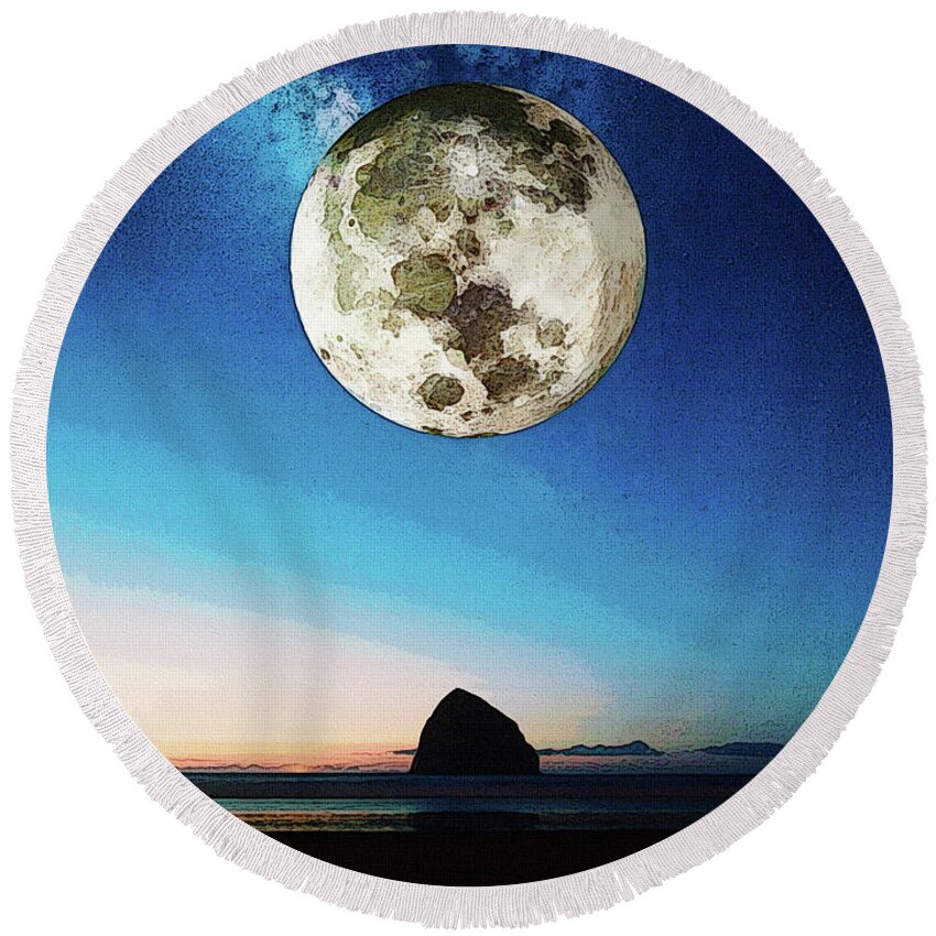 Moon Round Beach Towel featuring the digital art Coastal Moon by Phil Perkins
