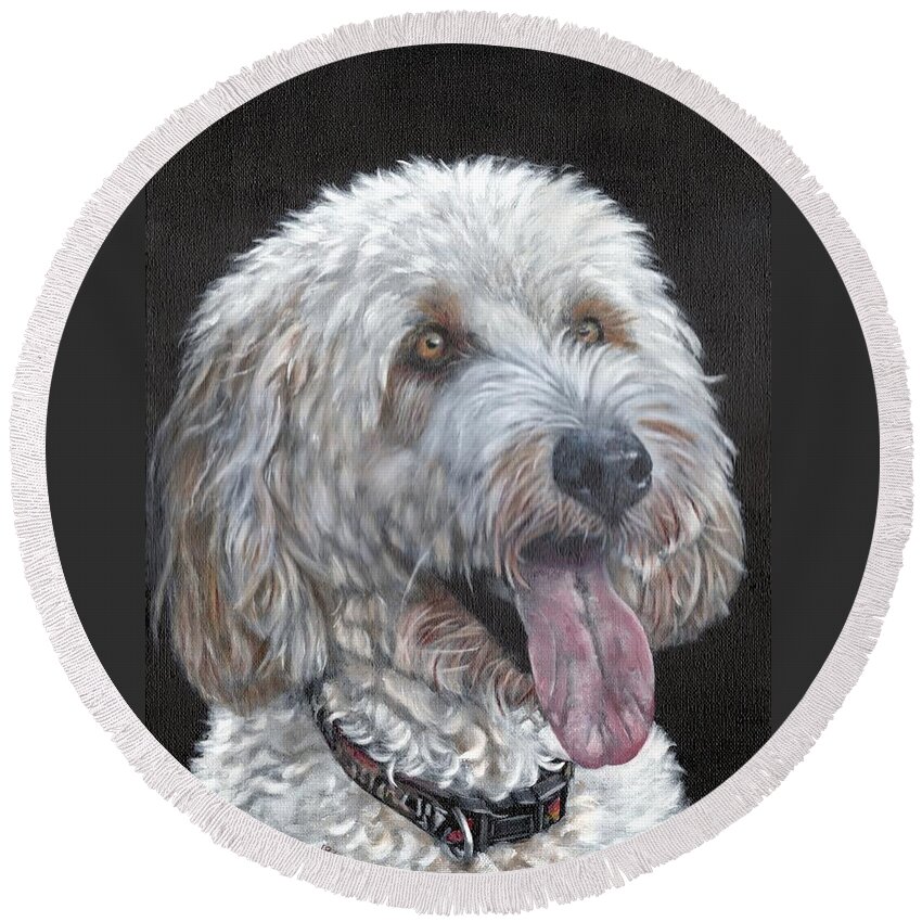 Cockapoo Round Beach Towel featuring the painting Cockapoo by John Neeve