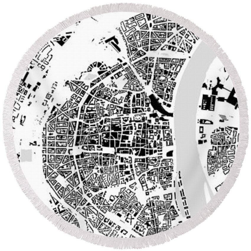 City Round Beach Towel featuring the digital art Cologne building map by Christian Pauschert