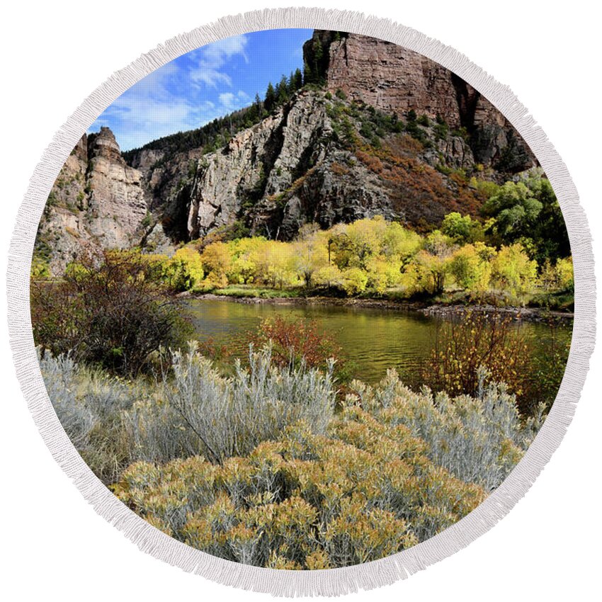  Round Beach Towel featuring the photograph Colorado River Aspens in Color by Ray Mathis