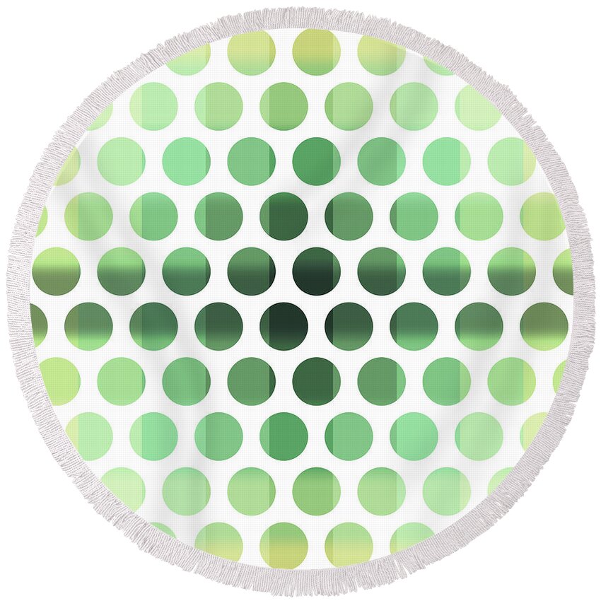 Pattern Round Beach Towel featuring the mixed media Colorful Dots Pattern - Polka Dots - Pattern Design 6 - Cream, Aqua, Teal, Olive, Green by Studio Grafiikka