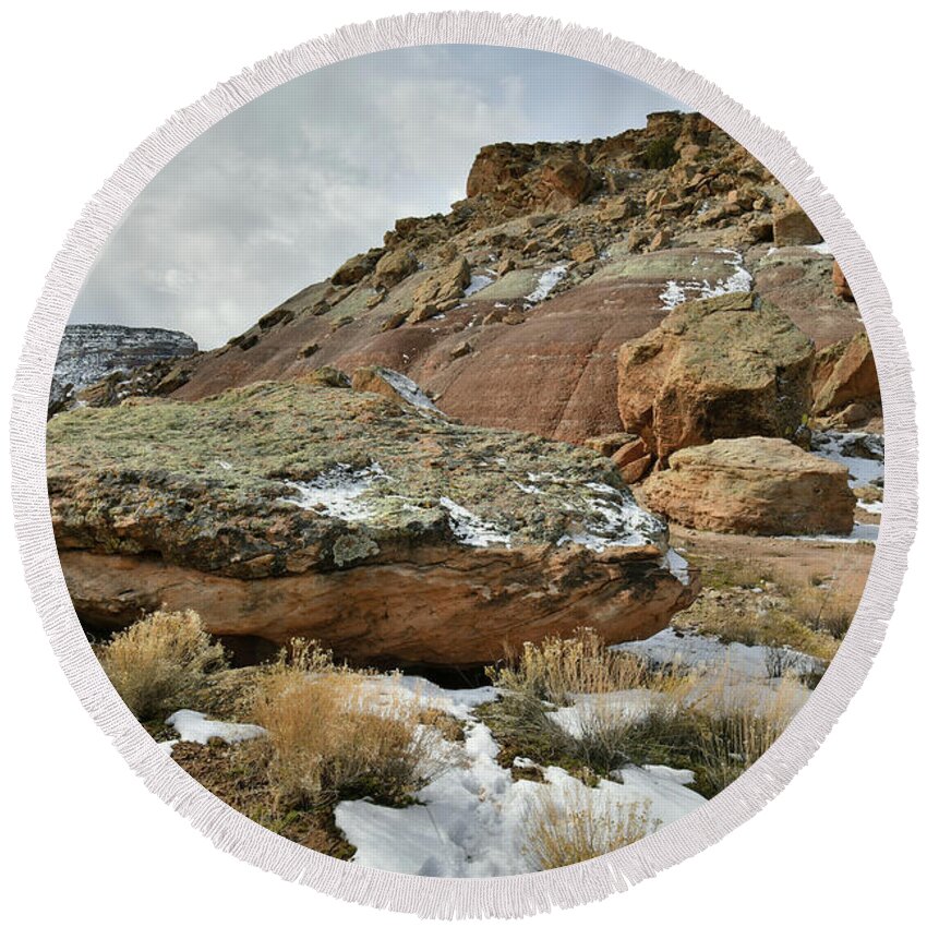 Ruby Mountain Round Beach Towel featuring the photograph Colorful Dunes near Colorado National Monument by Ray Mathis