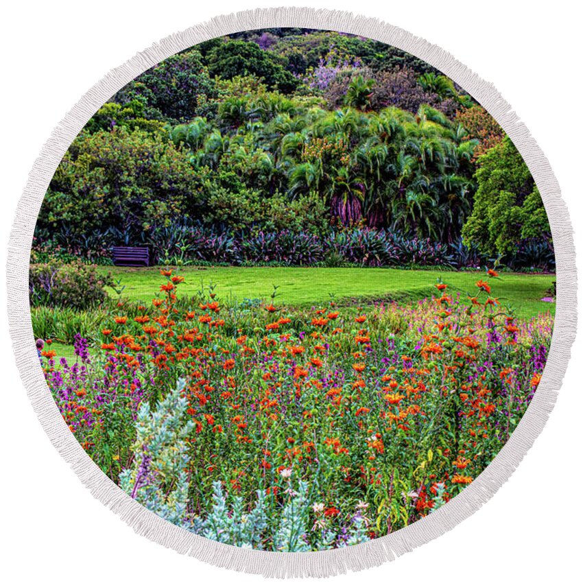 Cape Town Round Beach Towel featuring the photograph Colorful Kirstenbosch Gardens by Douglas Wielfaert