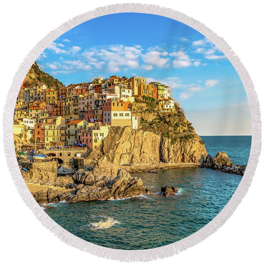 Italy Round Beach Towel featuring the photograph Colorful Cinque Terre by Marcy Wielfaert