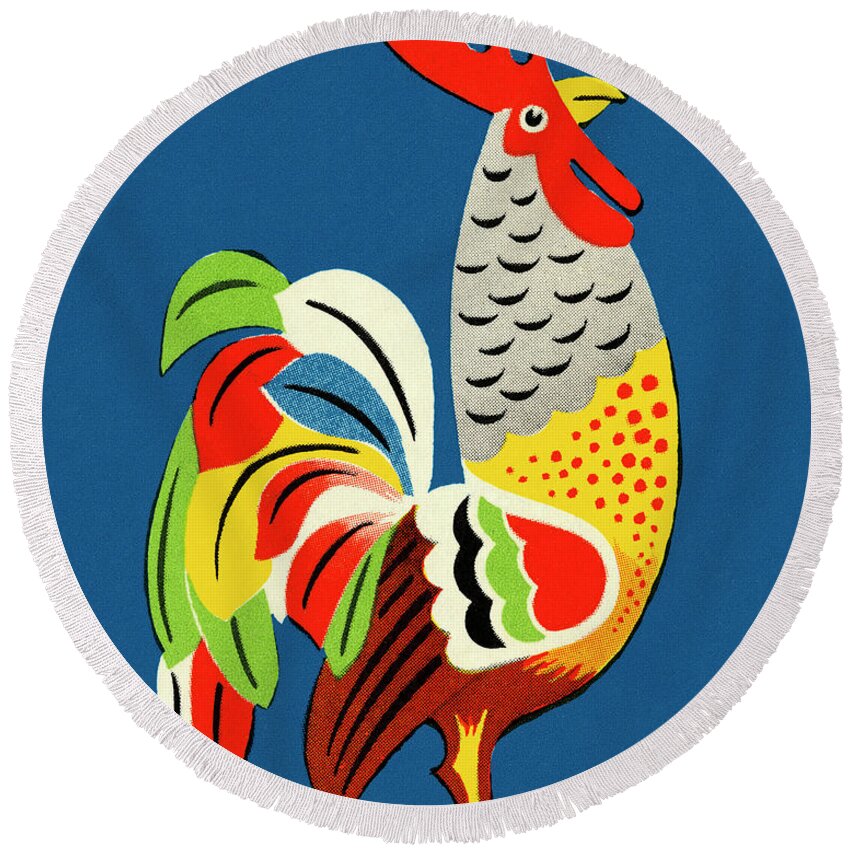 Agriculture Round Beach Towel featuring the drawing Colorful Rooster by CSA Images