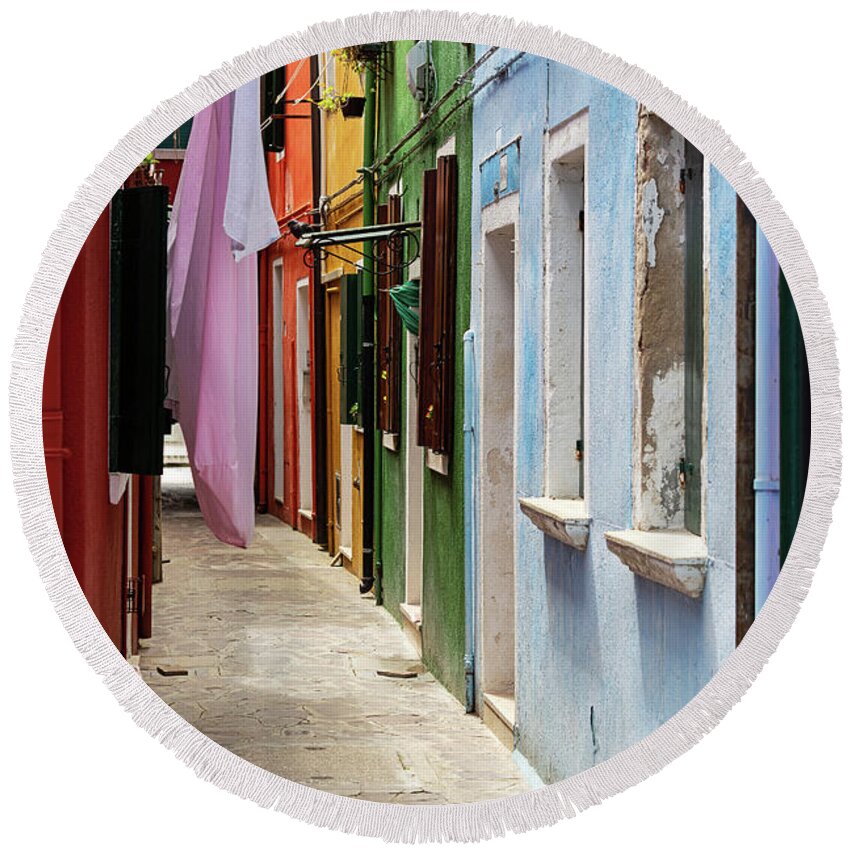 Burano Italy Round Beach Towel featuring the photograph Colors of Burano Italy #2 by Melanie Alexandra Price