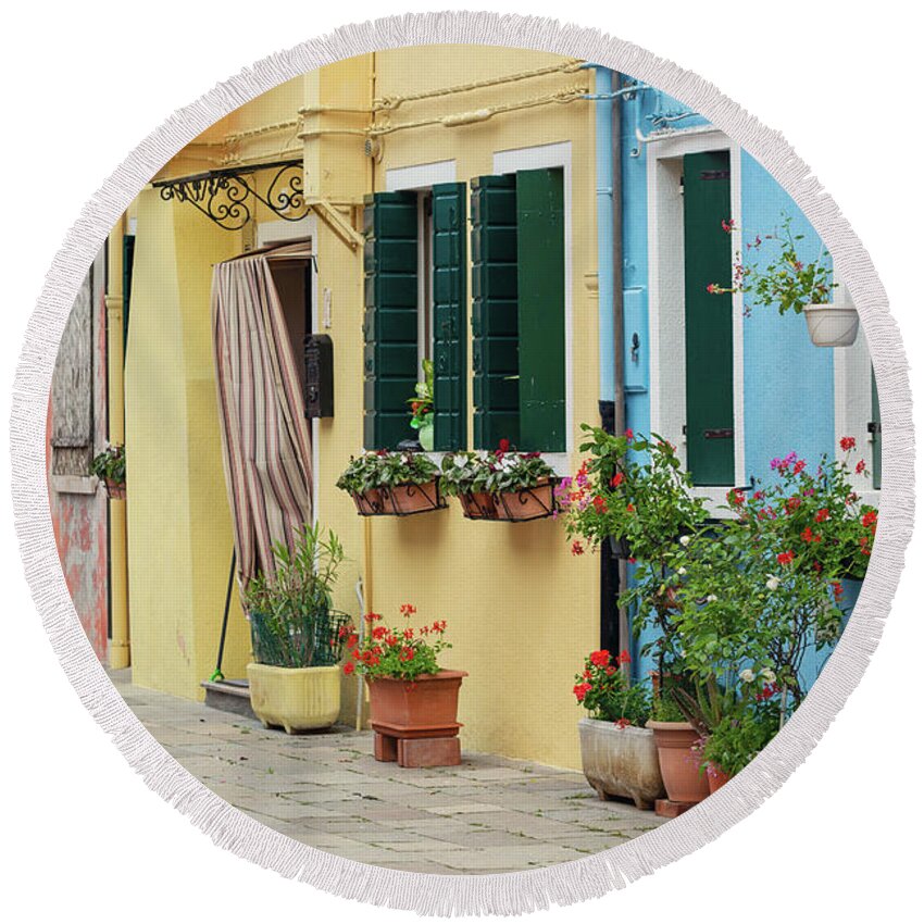 Burano Round Beach Towel featuring the photograph Colors of Burano Italy #4 by Melanie Alexandra Price