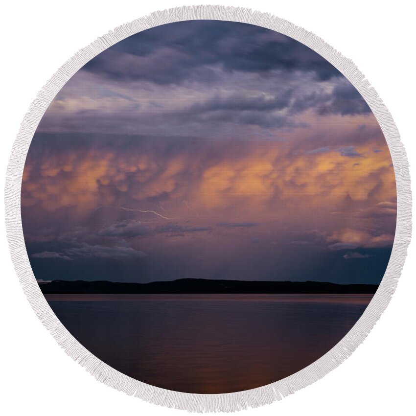 Storm Round Beach Towel featuring the photograph Colourful storm by Nicolas Lombard