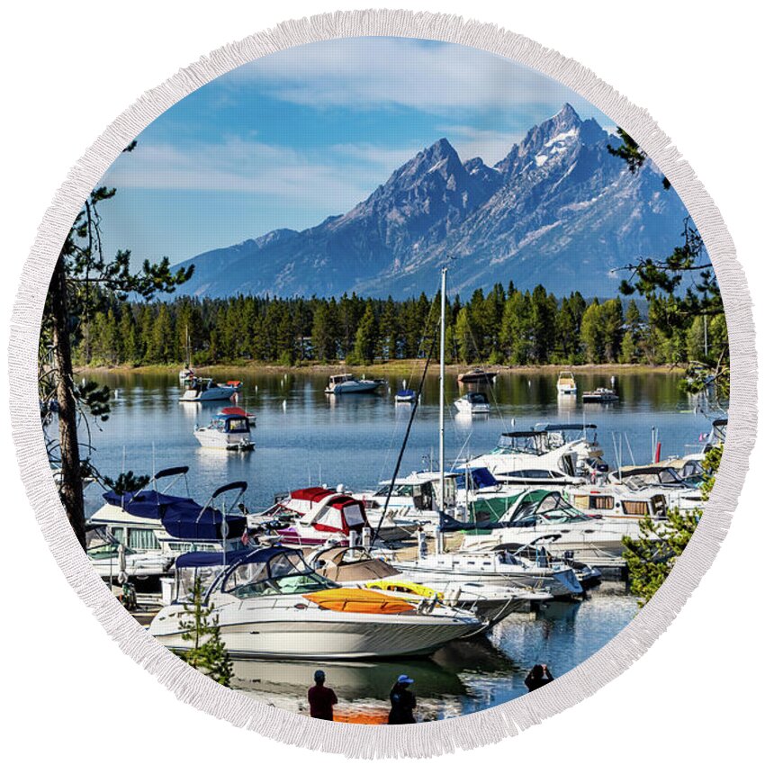 Colter Bay Round Beach Towel featuring the photograph Colter Bay by Roslyn Wilkins