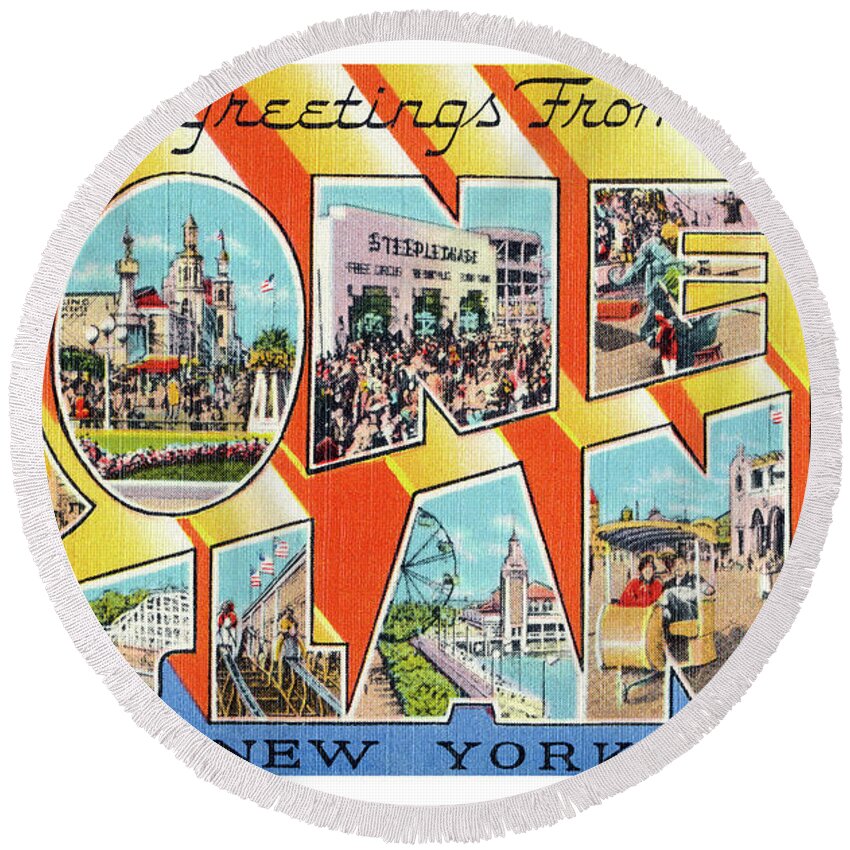 Coney Island Round Beach Towel featuring the photograph Coney Island Greetings - Version 1 by Mark Miller