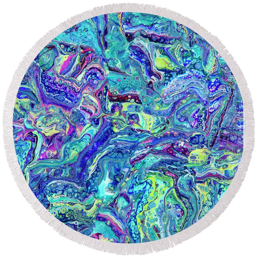 Poured Acrylics Round Beach Towel featuring the painting Confetti Dimension by Lucy Arnold