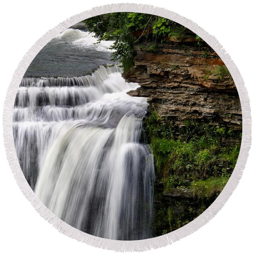 Letchworth State Park Round Beach Towel featuring the photograph Contrast - Letchworth Middle Falls by Mark Valentine