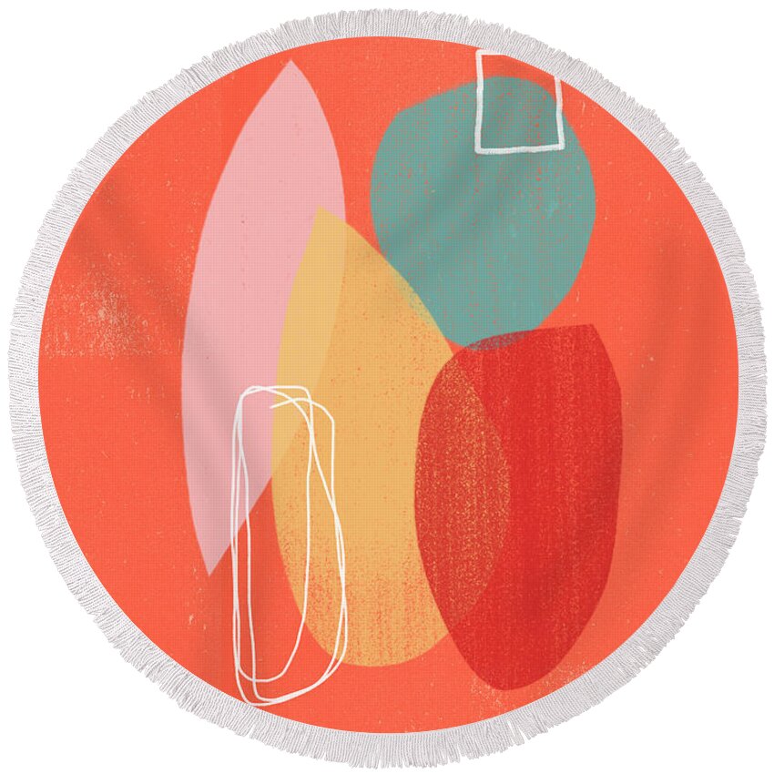 Modern Round Beach Towel featuring the mixed media Coral Modern Abstract 1- Art by Linda Woods by Linda Woods