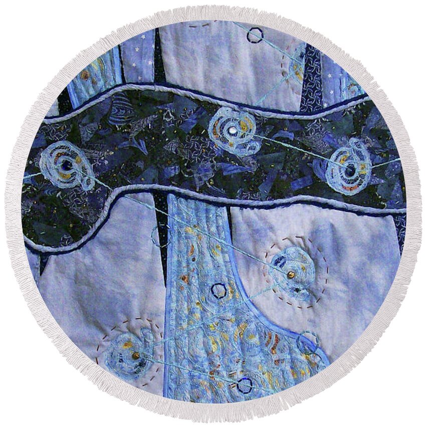 Abstract Round Beach Towel featuring the tapestry - textile Cosmic Connectivity by Pam Geisel